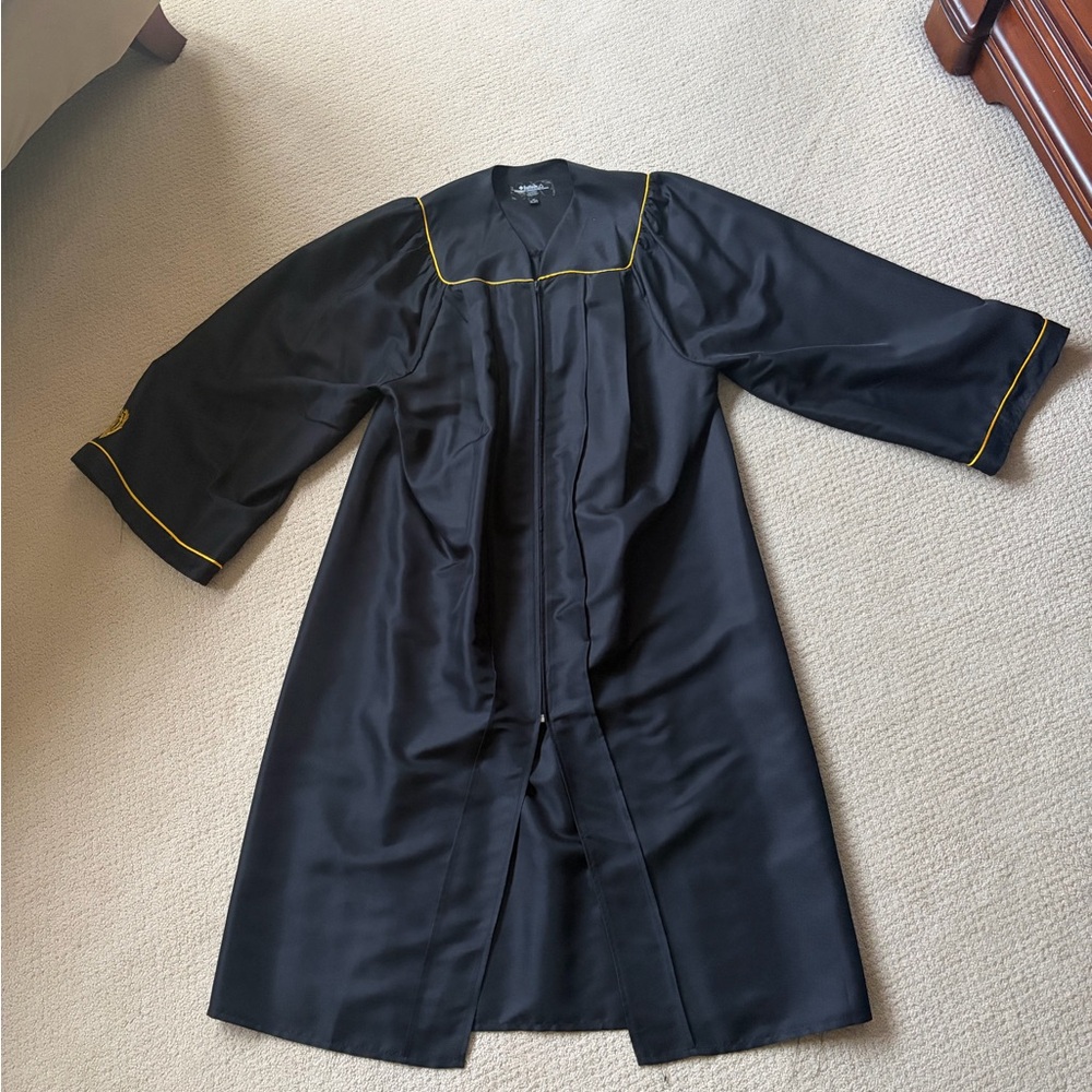 California State Long Beach Women’s Black Academic Robe with Gold Piping